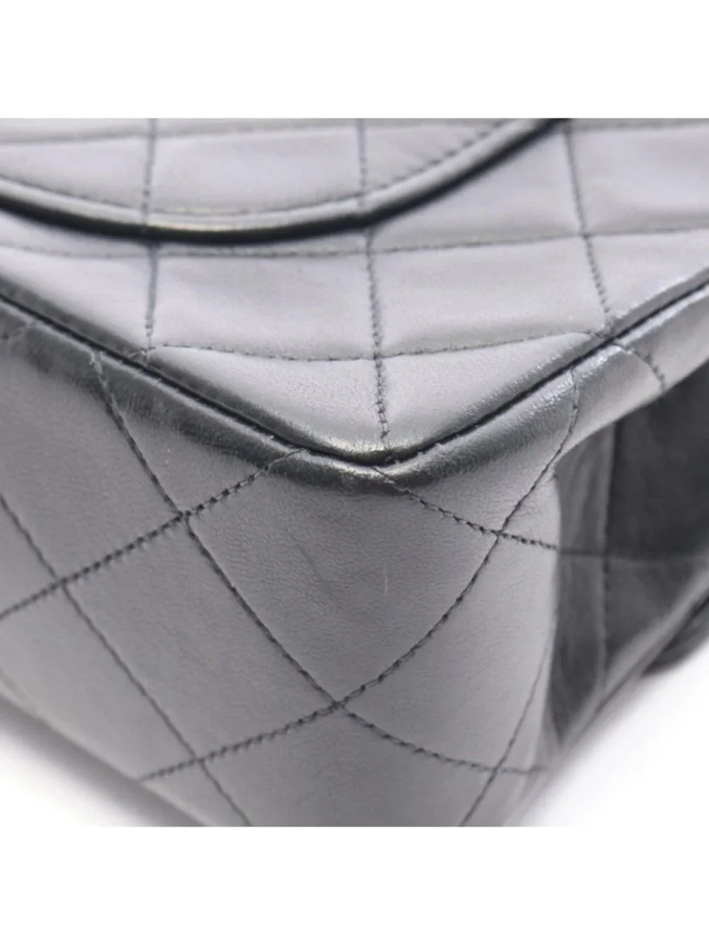 Chanel Shoulder Bag Quilted Double Flap Black Lambskin Chain